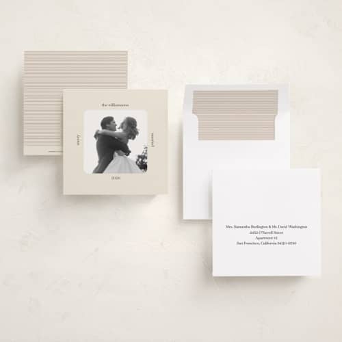 This is a ivory holiday photo cards with standard by Beth Vassalo called vintage square printing on recycled smooth signature in square