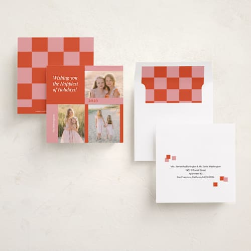 This is a peppermint holiday photo cards with standard by Anja Jankowsky called happiest of holidays wishes printing on recycled smooth signature in square