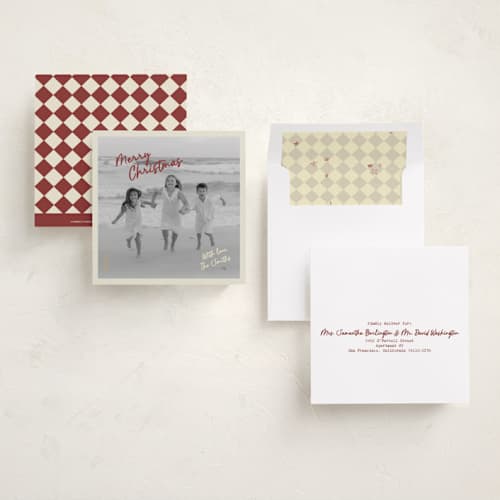 This is a holly berry holiday photo cards with standard by Helena Vitto called old is cool christmas printing on recycled smooth signature in square
