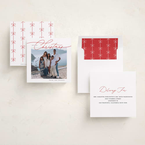 This is a holly berry holiday photo cards with standard by Susan Zinader called a simple script printing on recycled smooth signature in square