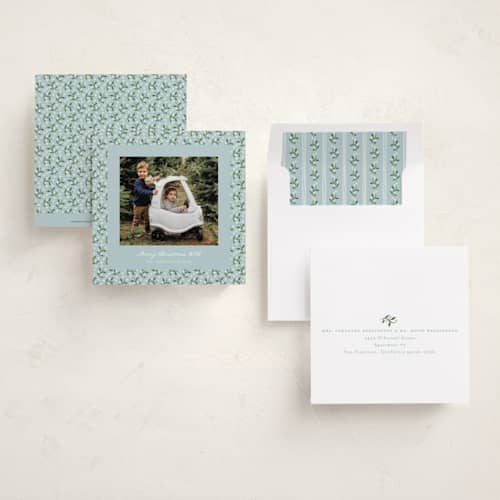 This is a frozen holiday photo cards with standard by Claudia Orengo called tiny flowers printing on recycled smooth signature in square