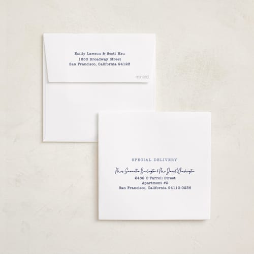 This is a royal blue holiday photo cards with standard by Jeremy called keepsake printing on recycled smooth signature in square