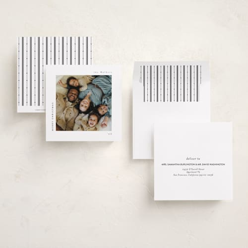 This is a charcoal holiday photo cards with standard by Lucrecia Caporale called merry & minimal style printing on recycled smooth signature in square