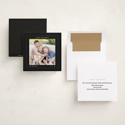 This is a midnight holiday photo cards with standard by Bethan called kodak printing on recycled smooth signature in square