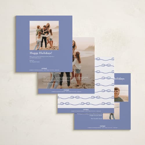 This is a french blue holiday photo cards with standard by Susan Zinader called bow topper printing on recycled smooth signature in square
