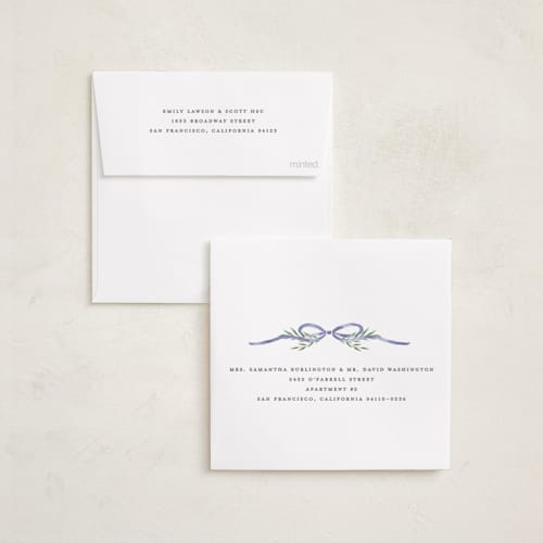 This is a french blue holiday photo cards with standard by Susan Zinader called bow topper printing on recycled smooth signature in square