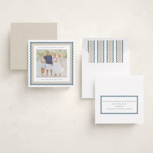 This is a frost holiday photo cards with standard by Erin German called gingham fun printing on recycled smooth signature in square