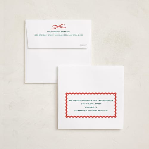 This is a mistletoe holiday photo cards with standard by Erin German called gingham fun printing on recycled smooth signature in square
