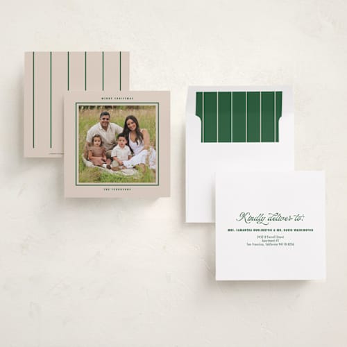 This is a fir holiday photo cards with standard by Tamara Hilje called chunky printing on recycled smooth signature in square