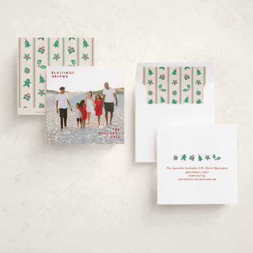 This is a raspberry holiday photo cards with standard by Anna Black called full square printing on recycled smooth signature in square