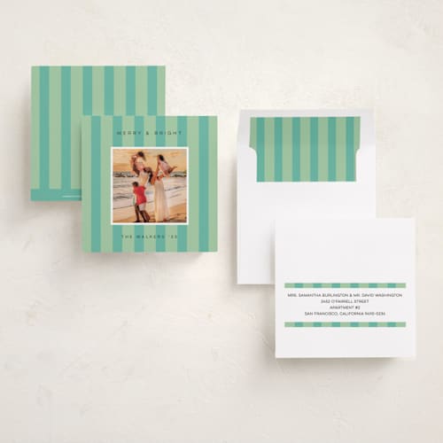This is a frosting holiday photo cards with standard by Morgan Kendall called cabana printing on recycled smooth signature in square