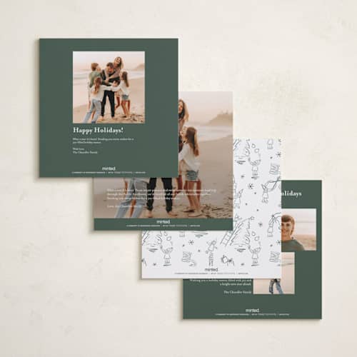 This is a fir holiday photo cards with standard by Pink House Press called equilateral printing on recycled smooth signature in square