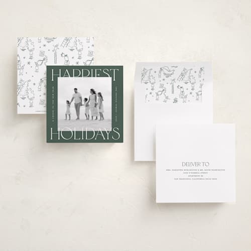 This is a fir holiday photo cards with standard by Pink House Press called equilateral printing on recycled smooth signature in square