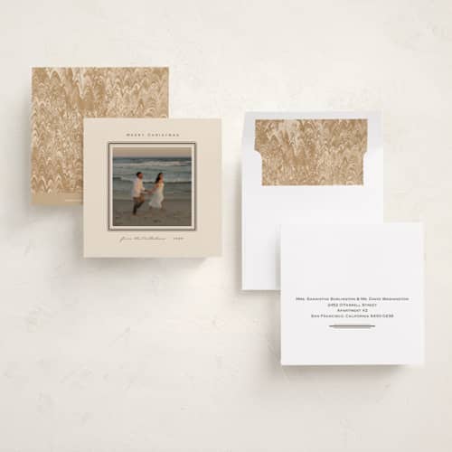 This is a camel holiday photo cards with standard by Studio Suku called vintage photo printing on recycled smooth signature in square