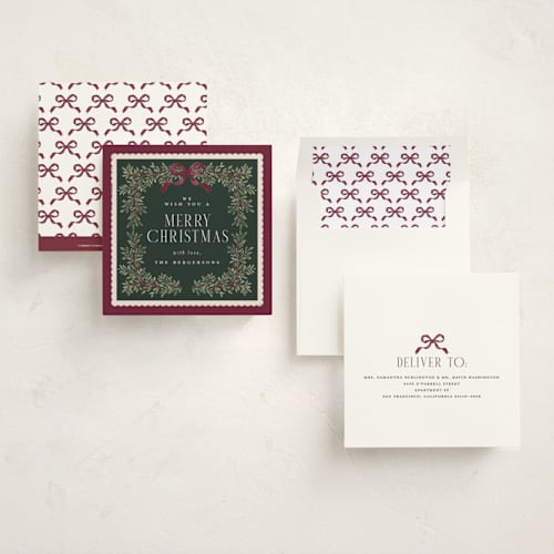 This is a merlot holiday photo cards with standard by Itsy Belle Studio called verdure & voile printing on signature in square