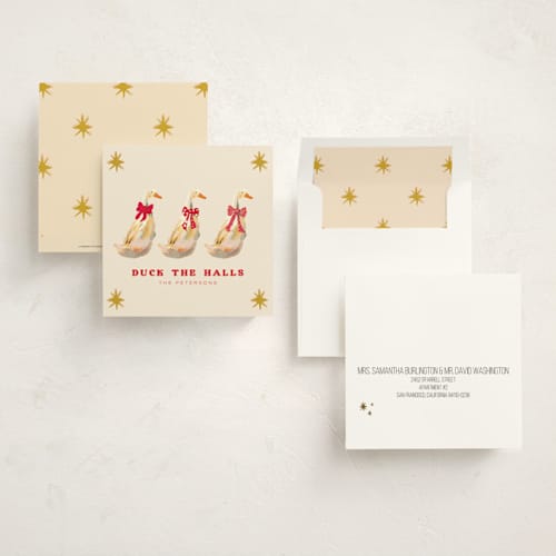 This is a ginger holiday photo cards with standard by Hannah Beimborn called duck the halls printing on signature in square