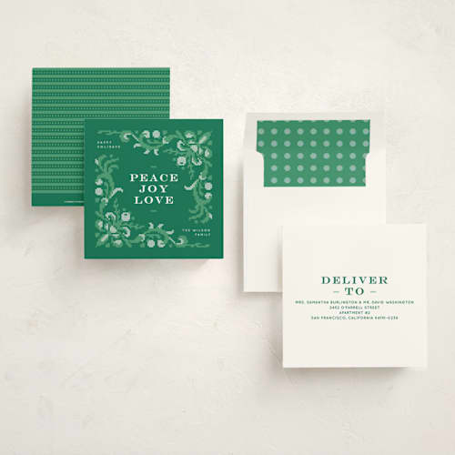 This is a evergreen holiday photo cards with standard by Anastasia Makarova called woven wonders printing on signature in square