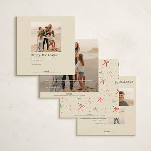 This is a champagne holiday photo cards with standard by Sarah Rosenthal called seasonal joy printing on signature in square