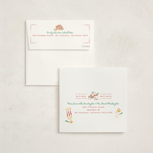 This is a champagne holiday photo cards with standard by Sarah Rosenthal called seasonal joy printing on signature in square