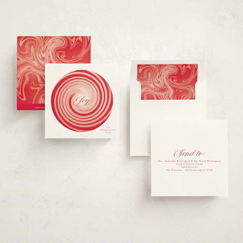 This is a candy cane holiday photo cards with standard by Gwen Bedat called candyland printing on signature in square
