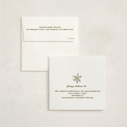 This is a butterscotch holiday photo cards with standard by Kanika Mathur called sketched wreath printing on signature in square