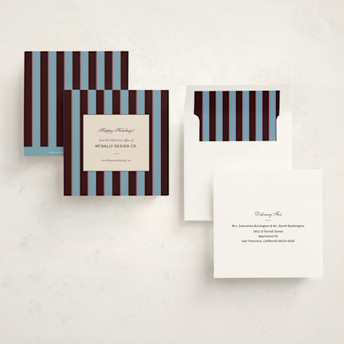 This is a chambray holiday photo cards with standard by Megan Davis called polo printing on signature in square
