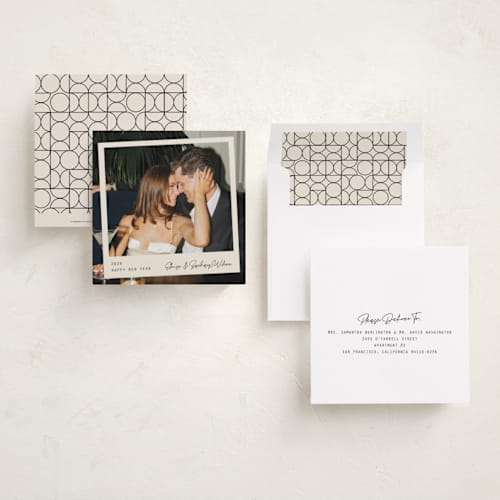 This is a linen holiday photo cards with standard by Cindy Reynolds called cheery pic printing on recycled smooth signature in square