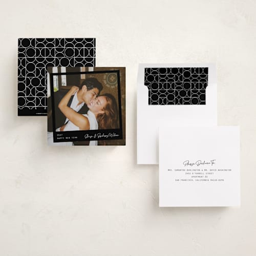 This is a onyx holiday photo cards with standard by Cindy Reynolds called cheery pic printing on recycled smooth signature in square