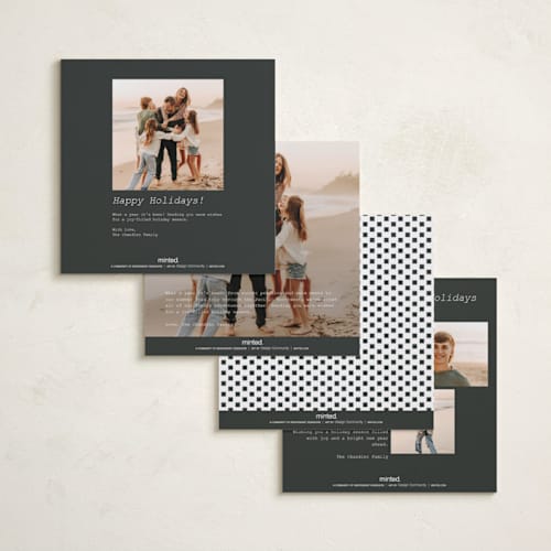 This is a snow holiday photo cards with standard by Stacey Meacham called corner squares printing on recycled smooth signature in square