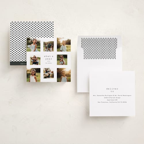 This is a snow holiday photo cards with standard by Stacey Meacham called corner squares printing on recycled smooth signature in square