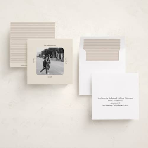 This is a ivory holiday photo cards with standard by Beth Vassalo called vintage square printing on recycled smooth signature in square