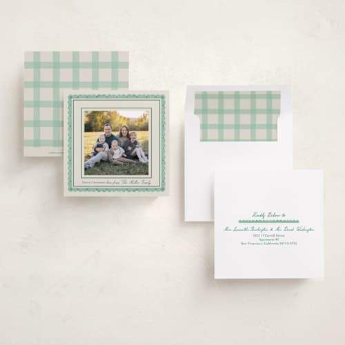 This is a mint holiday photo cards with standard by Elly called modern cottage printing on recycled smooth signature in square