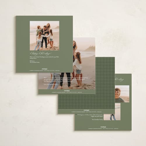 This is a forest holiday photo cards with standard by Ellen Schlegelmilch called gingham layers printing on recycled smooth signature in square