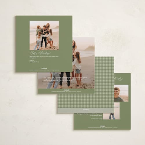This is a garland holiday photo cards with standard by Ellen Schlegelmilch called gingham layers printing on recycled smooth signature in square
