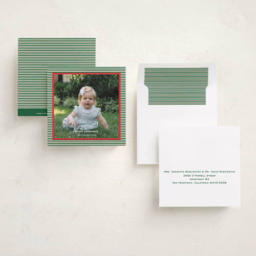 This is a pine holiday photo cards with standard by Annie Shapiro called spirit printing on recycled smooth signature in square