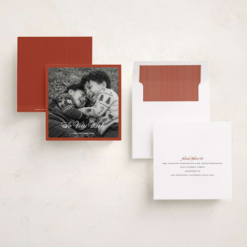 This is a stocking holiday photo cards with standard by Stephanie Heinrich Godbout called these little moments printing on recycled smooth signature in square