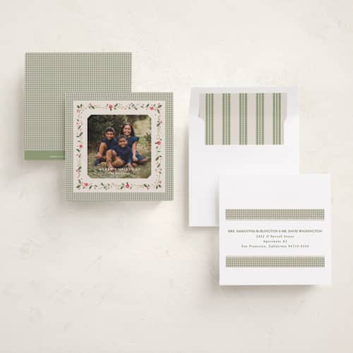 This is a festive holiday photo cards with standard by Erin L. Wilson called fireside printing on recycled smooth signature in square