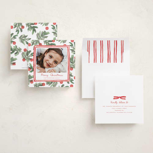 This is a peppermint holiday photo cards with standard by Oscar and Emma - Karly Depew called fresh festive printing on recycled smooth signature in square