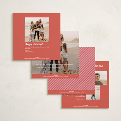 This is a candy cane holiday photo cards with standard by Leia Matt called mini stamp printing on recycled smooth signature in square