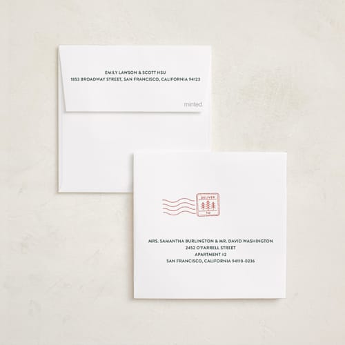 This is a candy cane holiday photo cards with standard by Leia Matt called mini stamp printing on recycled smooth signature in square