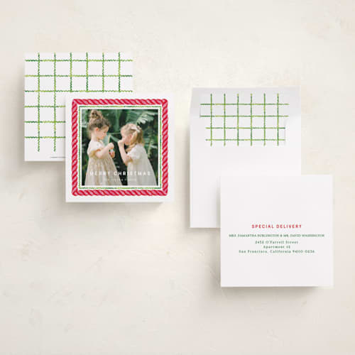 This is a pepermint holiday photo cards with standard by Pati Cascino called very candy printing on recycled smooth signature in square