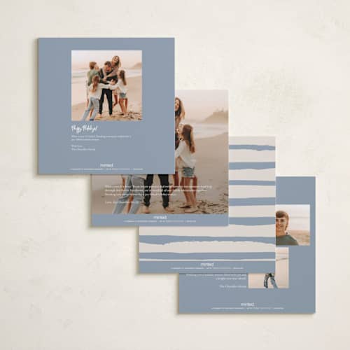 This is a dusty blue holiday photo cards with standard by Stacey Day called brushed printing on recycled smooth signature in square
