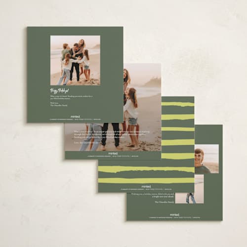 This is a chartreuse holiday photo cards with standard by Stacey Day called brushed printing on recycled smooth signature in square