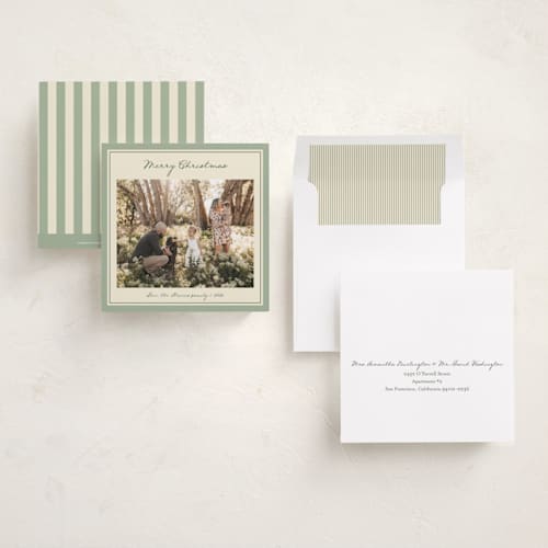 This is a sage holiday photo cards with standard by Lottie Aldarwish called the gentle greeting printing on recycled smooth signature in square