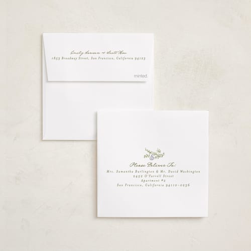 This is a icy blue holiday photo cards with standard by Everett Paper Goods called drape ribbon printing on recycled smooth signature in square
