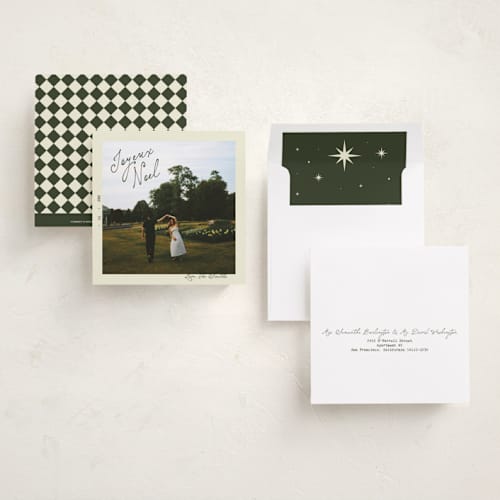 This is a juniper holiday photo cards with standard by Helena Vitto called happy old days printing on recycled smooth signature in square
