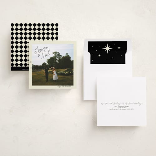 This is a midnight holiday photo cards with standard by Helena Vitto called happy old days printing on recycled smooth signature in square