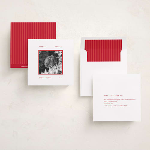 This is a berry holiday photo cards with standard by JoAnn Jinks called modern frame printing on recycled smooth signature in square