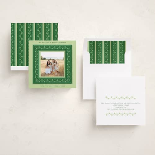 This is a spruce holiday photo cards with standard by Lauren Jopling called squiggle dot snowflake printing on recycled smooth signature in square