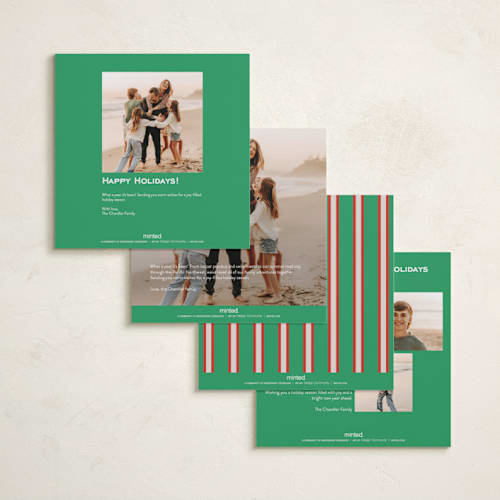 This is a elf shoes holiday photo cards with standard by Megan Davis called twill printing on recycled smooth signature in square